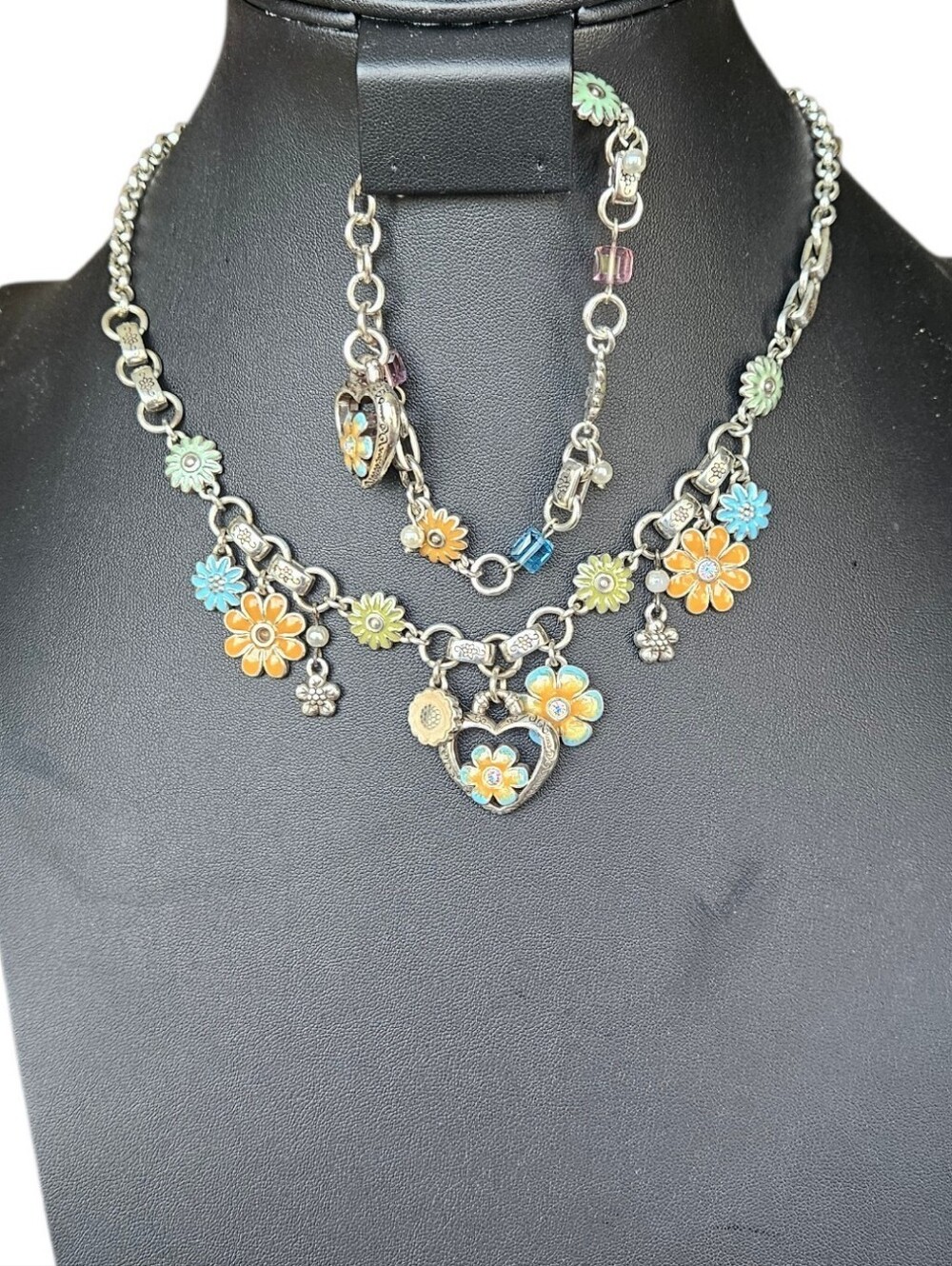 Vintage Brighton Flower Necklace And Bracelet Set Charms